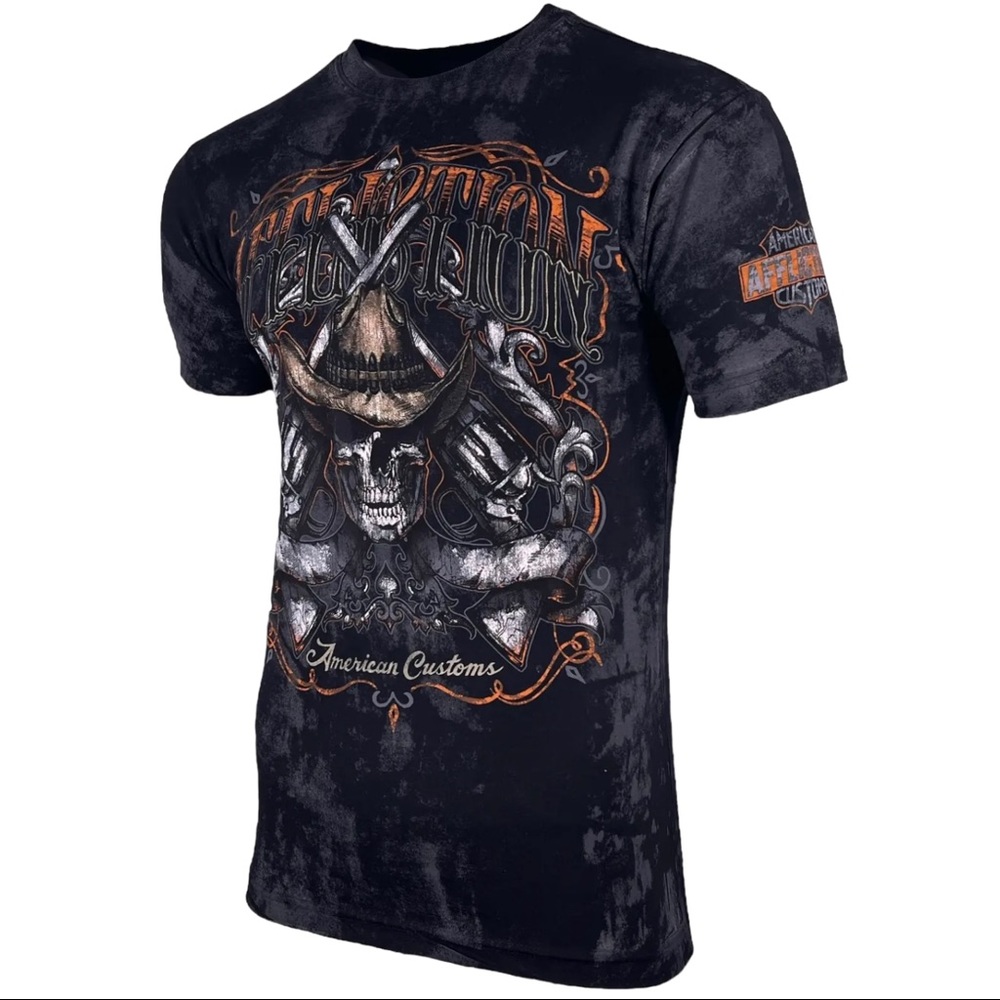 Affliction Men's T-Shirt AC OUTBACK Skull Biker Black Tattoo S-5XL - Picture 8 of 9